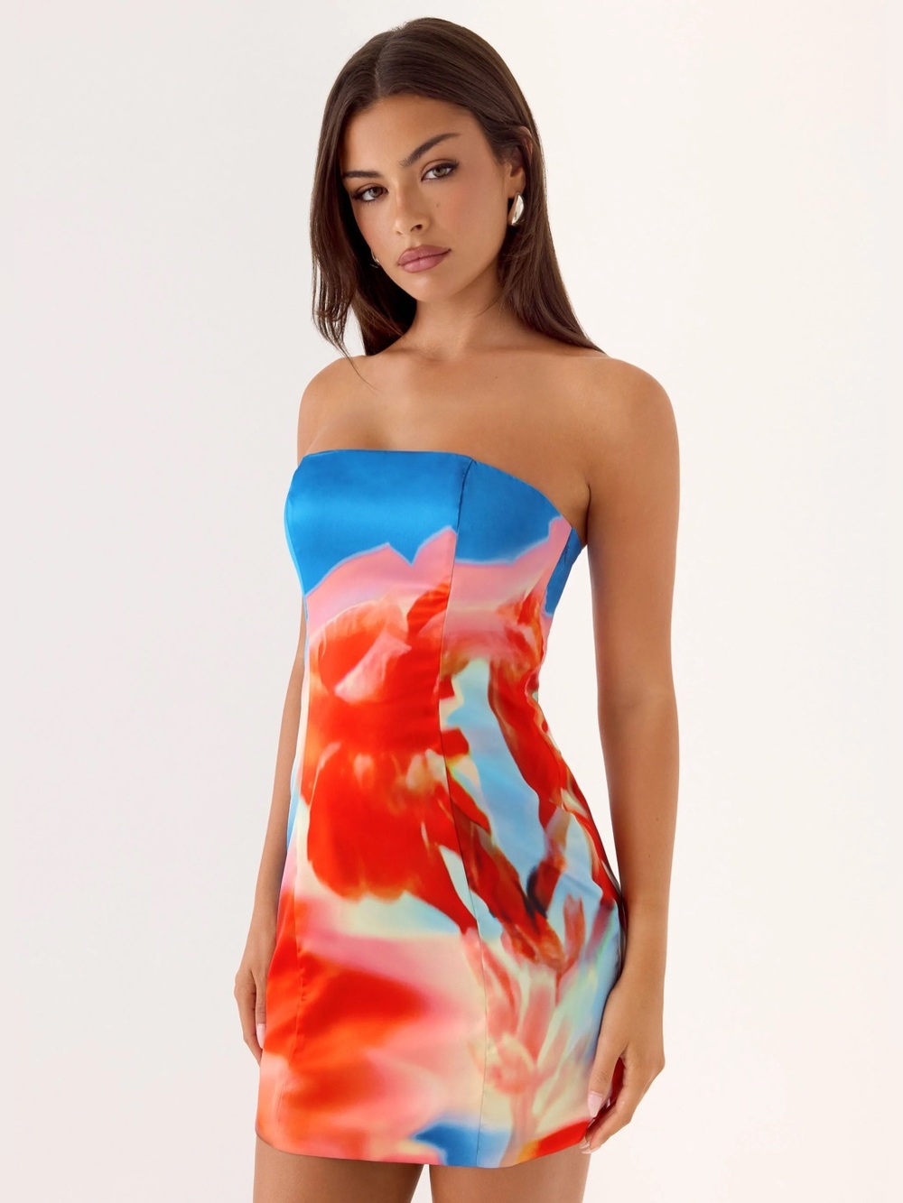 NWT YUHA Peppermayo Strapless floral Mini Dress Blue Red satin silk mia Showpo